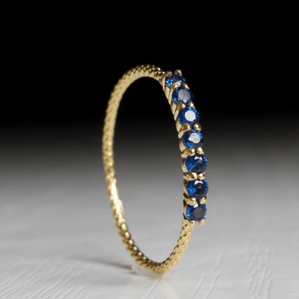 14k Yellow Gold Filled Textured Band with 7 Sapphires!